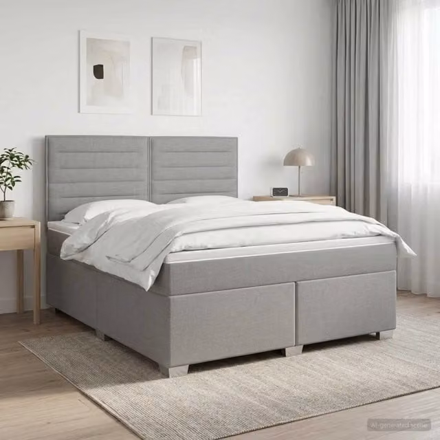 Letto box spring con materasso vidaXL in tessuto Grigio e Bianco L/P: 140 x 190 cm