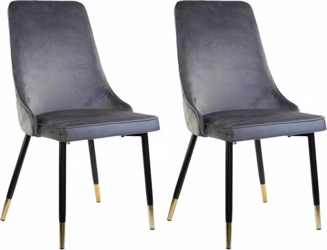 Sedia SAINT TROPEZ Marvin con struttura in metallo nero e oro e seduta in velluto grigio