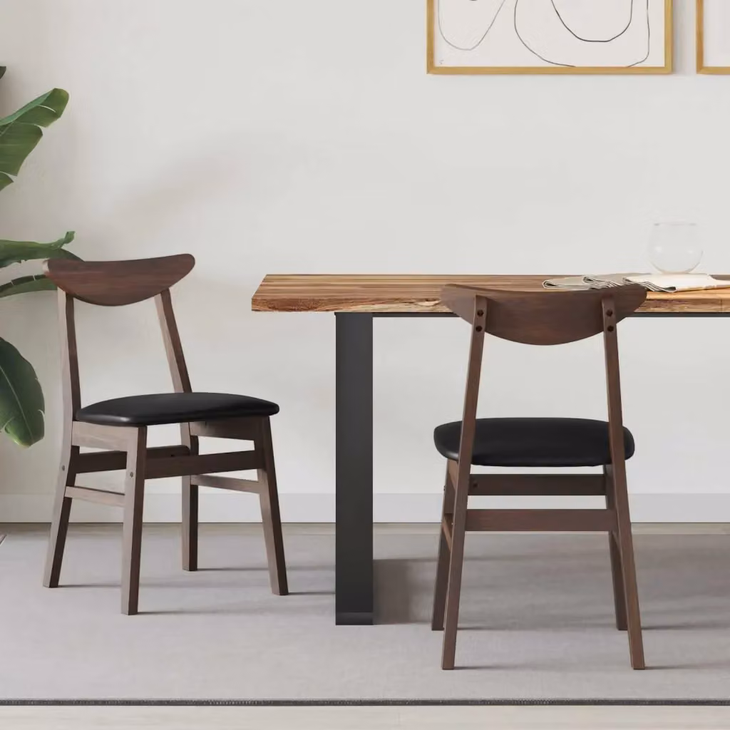 Set di 2 sedie da pranzo e cucina moderne in ecopelle marrone con struttura in legno di gomma, L: 42 cm, P: 47.5 cm, H: 81 cm – 2