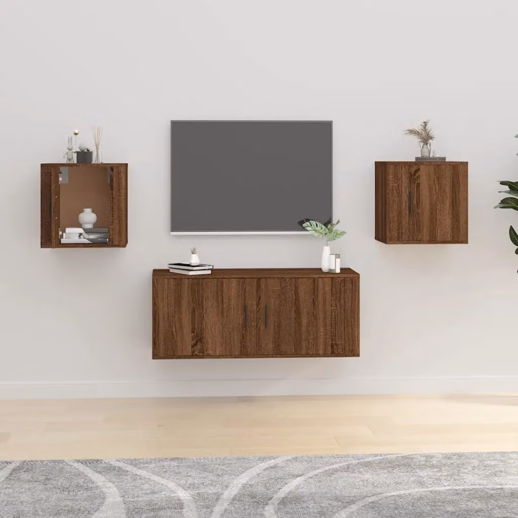 Set di 2 mobili porta TV da parete vidaXL in legno color rovere marrone, L/P/H: 40 x 34,5 x 40 cm