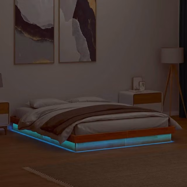 Letto con illuminazione LED e porta di ricarica USB vidaXL in legno massello di pino marrone cera L/P: 150 x 200 cm