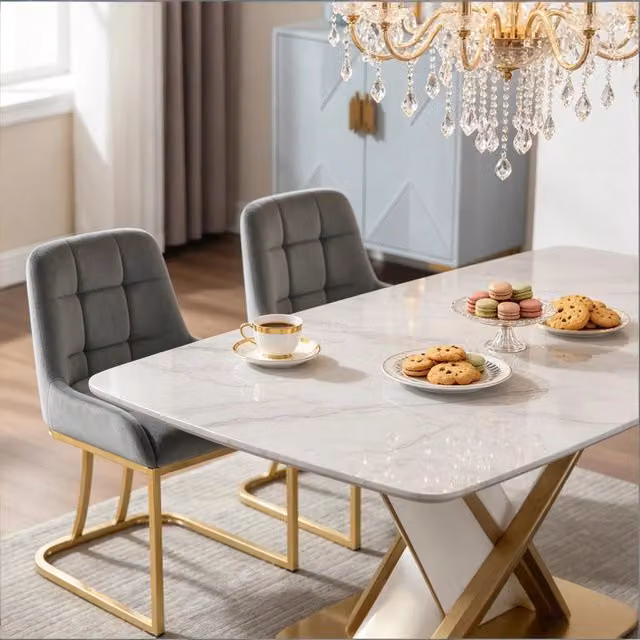 Set di 2 sedie da pranzo MIVRAY in velluto grigio scuro con struttura in metallo dorato opaco e schienale curvo