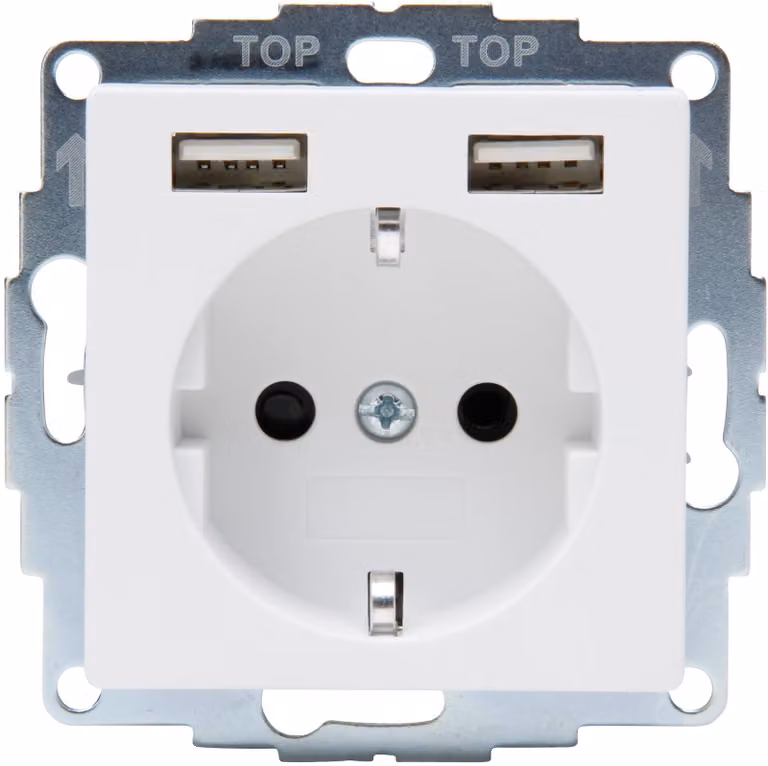 Presa da incasso Kopp HK07 con 2 porte USB, bianco artico opaco