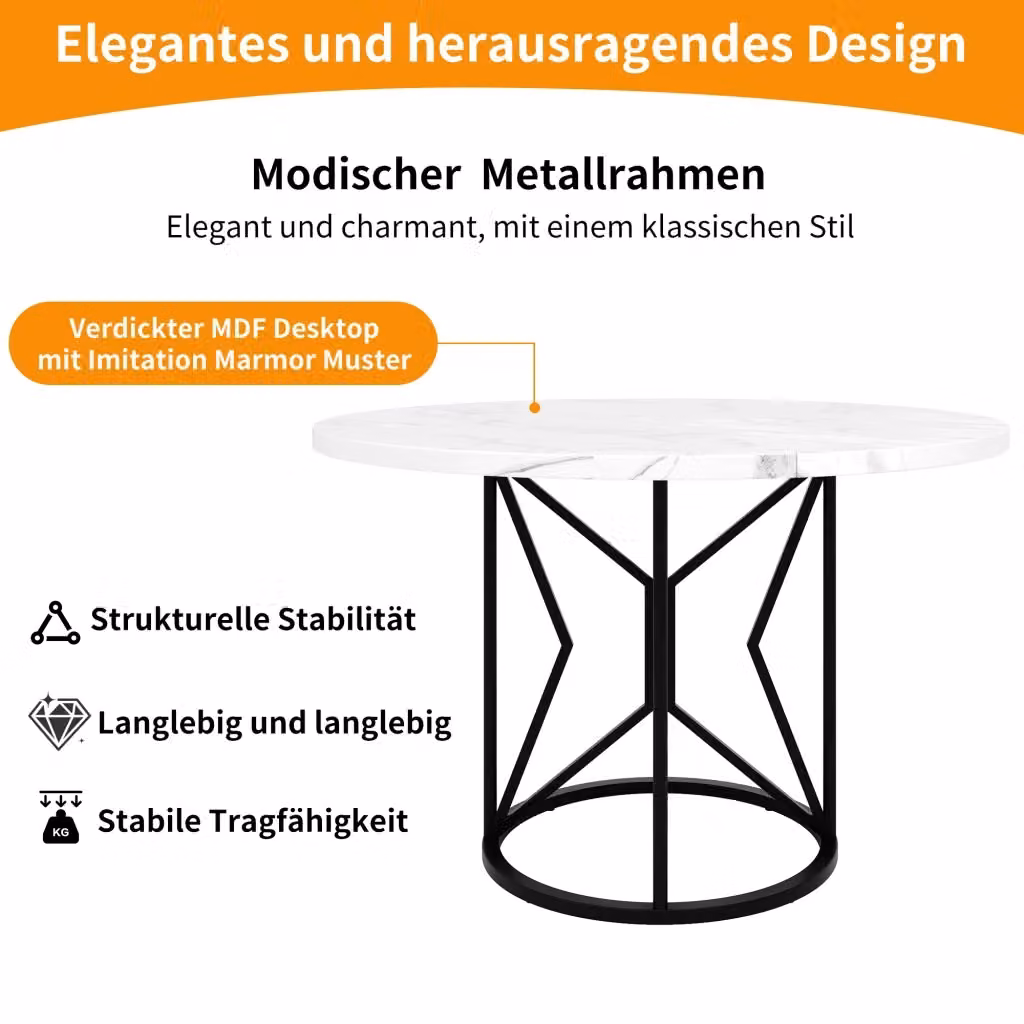Tavolo da pranzo rotondo moderno REDOM in MDF e metallo nero lucido L: 100 cm, P: 100 cm, H: 76 cm – 2