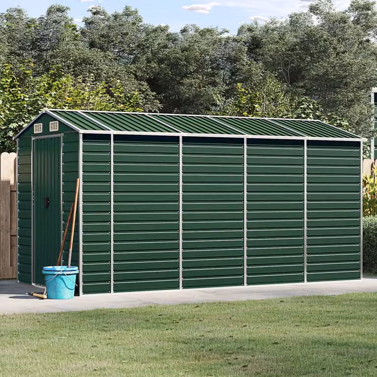 Capanno da giardino vidaXL in acciaio zincato verde L: 191 cm, P: 385 cm, H: 198 cm