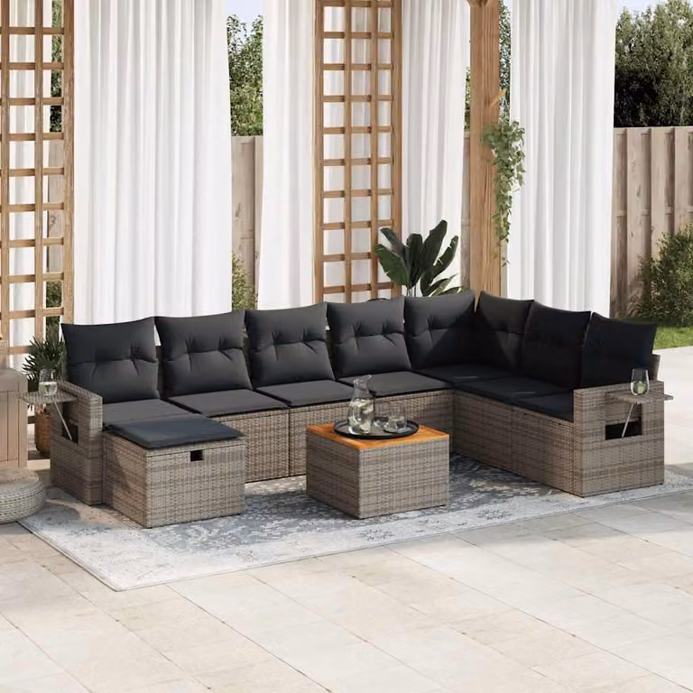 Maison Exclusive - Set da giardino 9 pezzi con cuscini Grigio Polyrattan