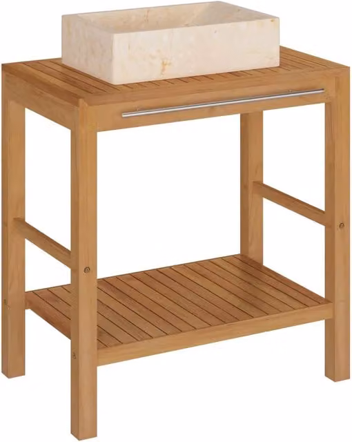 Mobile da bagno 74 x 45 x 75 cm in teak massello con lavabo in marmo crema 02_0006620