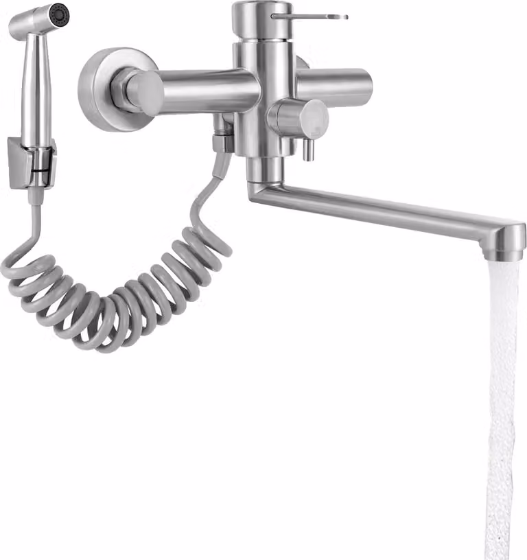 Rubinetto a parete, acciaio inox 304, orientabile a 360°, argento