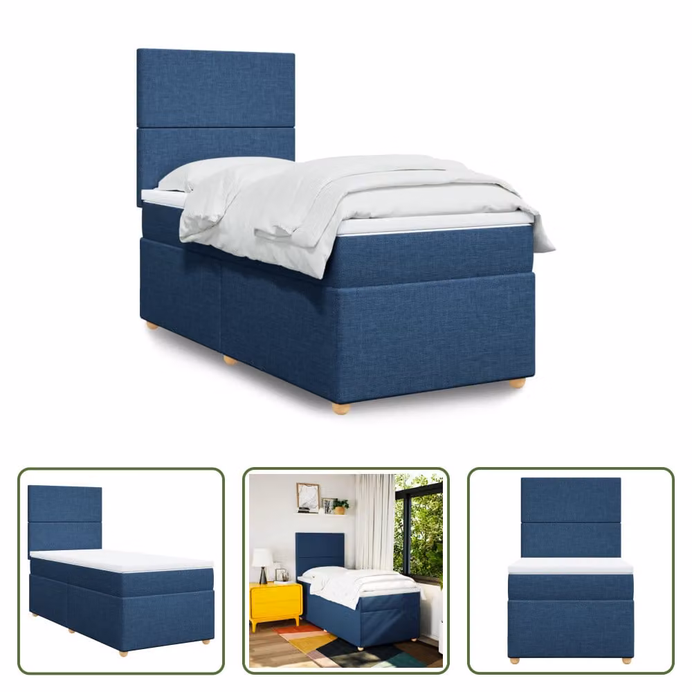 The Living Store Letto a molle con materasso Blu 80x200 cm in tessuto