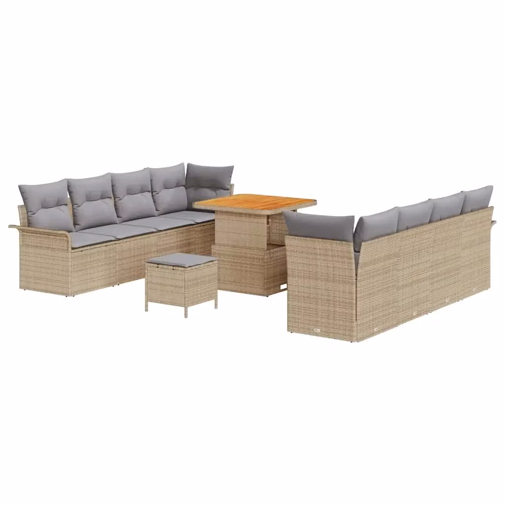 Set Divano da Giardino vidaXL 11 Pezzi a Forma di U Beige con Cuscini e Tavolino – 2