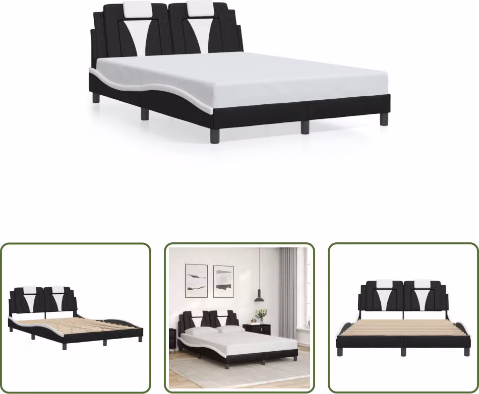 The Living Store Struttura letto con testiera bianca e nera 140x200 cm in ecopelle
