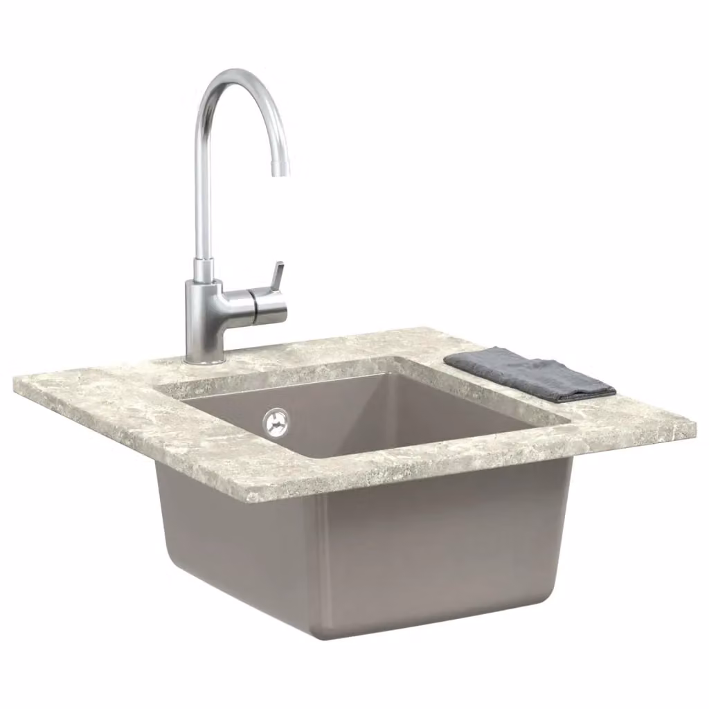 Lavello vidaXL in quarzo e resina Grigio L: 37 cm, P: 46 cm, H: 37 cm – 3