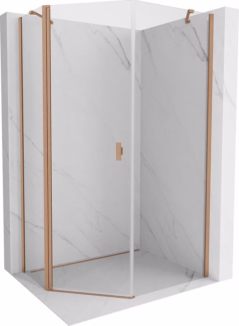Mexen Mist cabina doccia pentagonale asimmetrica a battente 90 x 100 cm, trasparente, rame spazzolato - 8A8-090-100-65-00