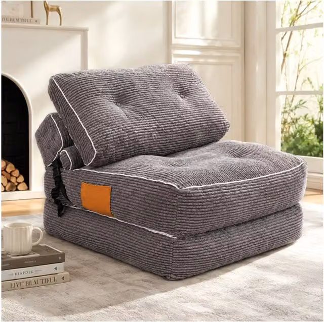 Poltrona da pavimento pieghevole 52x42x39 cm in velluto a coste grigio –