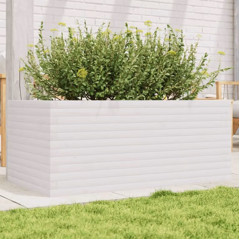 Fioriera da giardino vidaXL in legno massello bianca L 110 cm x P 60 cm x H 45,5 cm