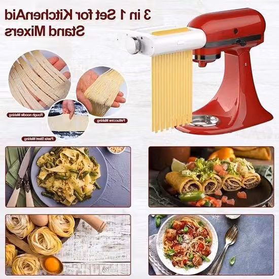 Accessori per blender 3 in 1 KitchenAid per spaghettini, fettuccine e pasta con ruota e snidatore, colore rosso