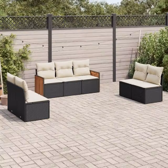 Set Divani da Giardino con Cuscini 7pz Nero Polyrattan 3259956