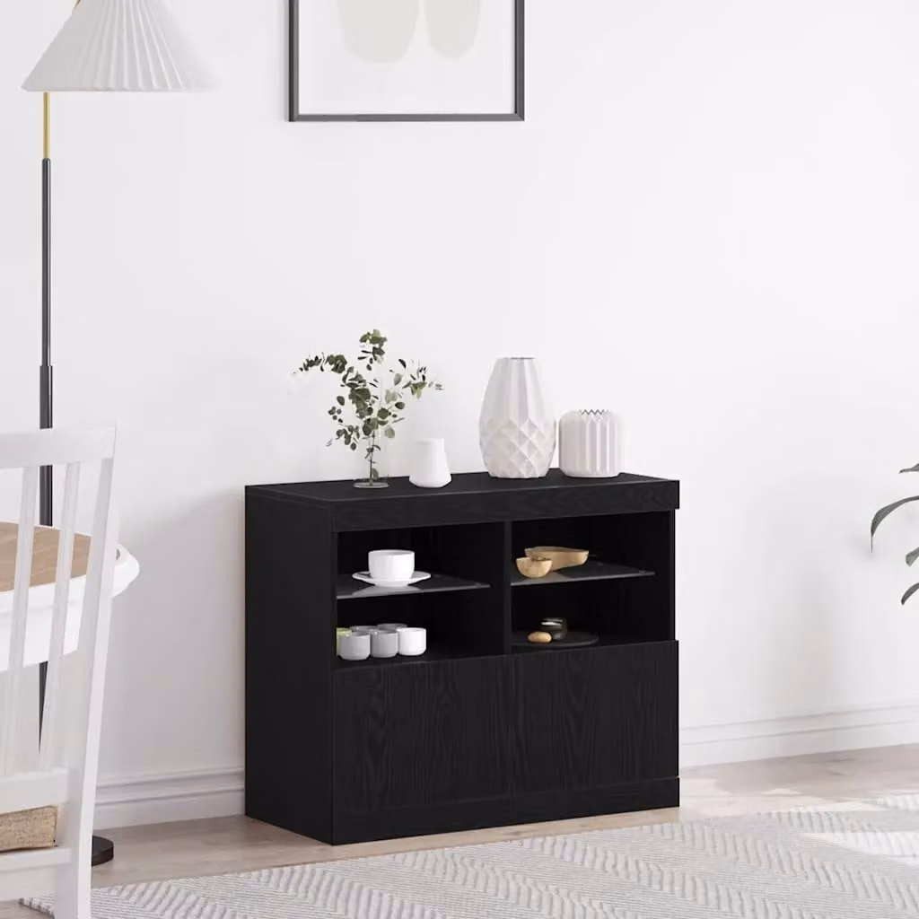 Madia moderna vidaXL con illuminazione LED integrata in nero, L 81 x P 37 x H 66,5 cm, in legno ingegnerizzato MDF