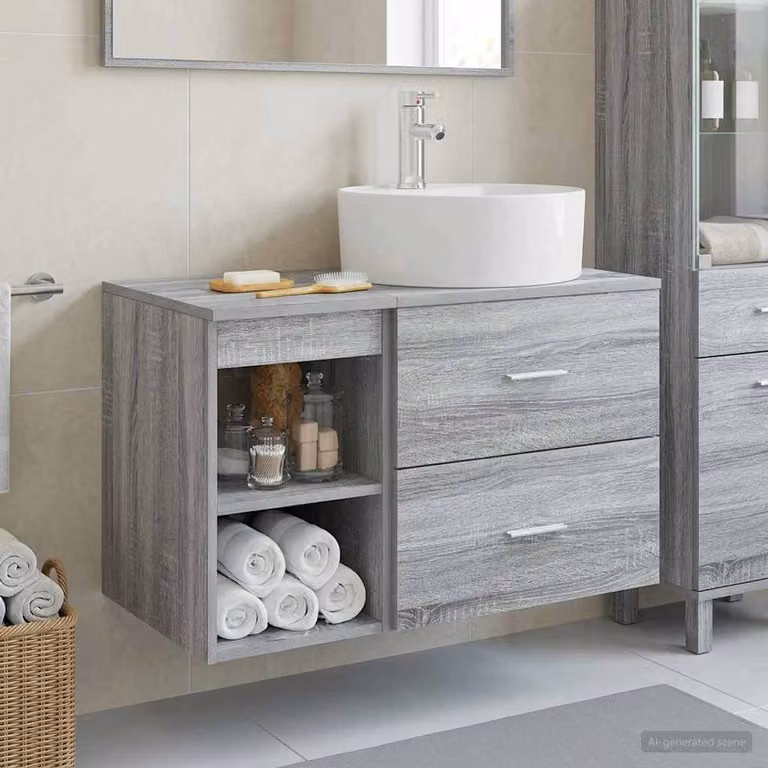 Set di mobili per il bagno moderno vidaXL composto da mobile lavabo e mobile contenitore grigio opaco