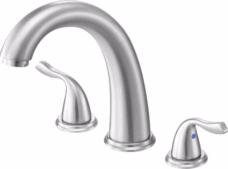 Rubinetto per vasca romana, rubinetto per vasca da bagno a cascata a 3 fori, set di rubinetti per vasca da bagno a collo d'oca con 2 maniglie, set di rubinetti per vasca da bagno con montaggio sul piano per adulti, acciaio inossidabile spazzolato, bocca a