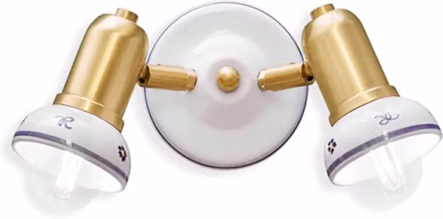 Applique Classica Savona Ceramica E Ottone Satinato Decorato Filo Blu 2 Luci E14