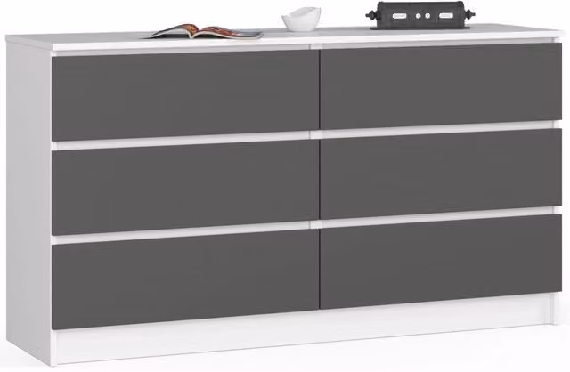 Cassettiera AKORD K140 Bianca 138 cm 6 cassetti inserto frontale Grigio Grafite 138x40x77 cm