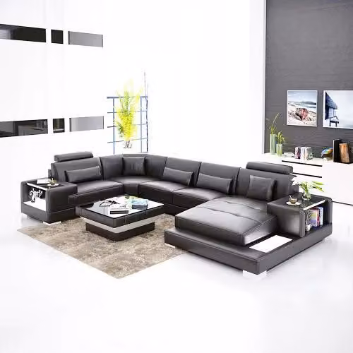 Ecksofa Wohnlandschaft Eckcouch Couchtisch Sofa L-Form Ledersofa Couch 2tlg.