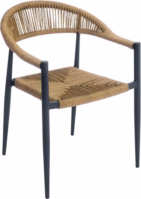 Poltrona Milano Moia Spa in alluminio verniciato a polvere e corda sintetica con braccioli, colore grigio e beige