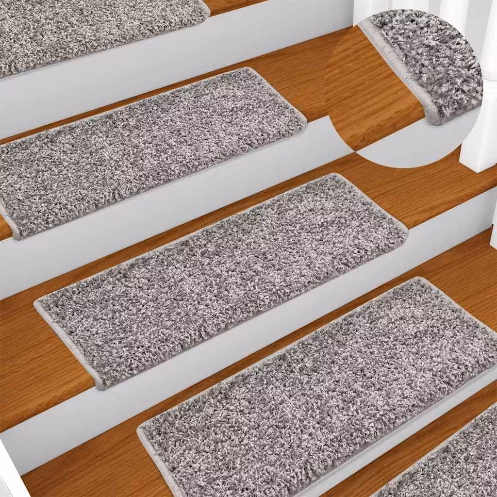 Set di 15 tappetini per scale vidaXL in polipropilene grigi, forma rettangolare, L 65 x P 40 x H 2,1 cm