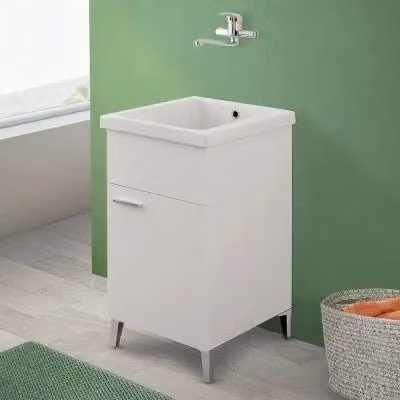 Mobile lavatoio INBAGNO bianco con vasca in ceramica e strofinatoio L: 45 cm, P: 50 cm, H: 84 cm