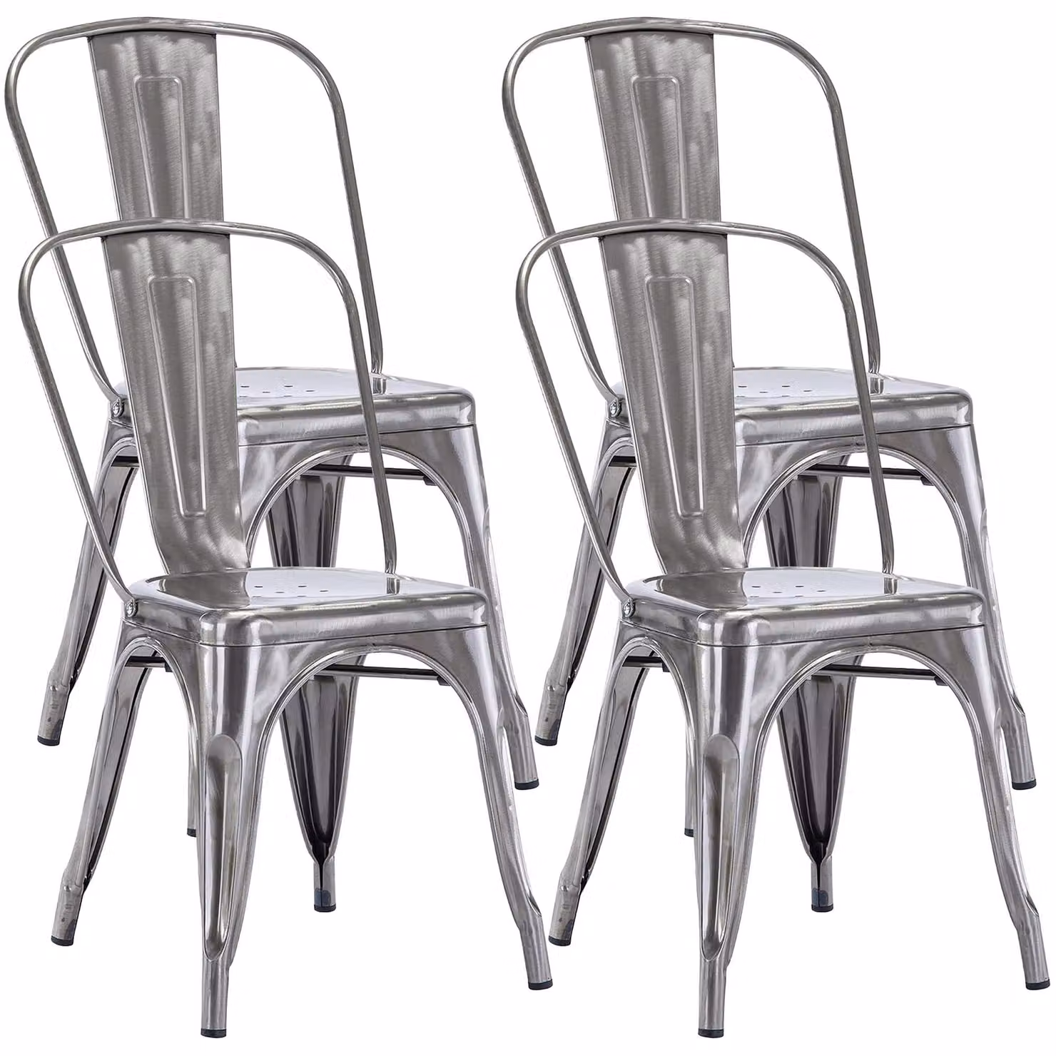 4x sedia da cucina sedia da pranzo in METALLO sedile in legno impilabile, colore:Metallizzato, materiale:Metallo