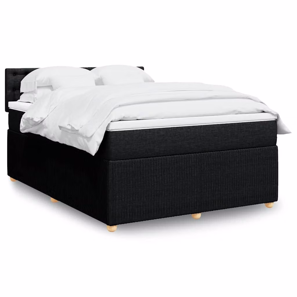 vidaXL Letto a Molle con Materasso Nero e Bianco in Tessuto con Porte USB e Illuminazione Sotto il Letto L/P/H: 190 x 140 x 100,5 cm – 1