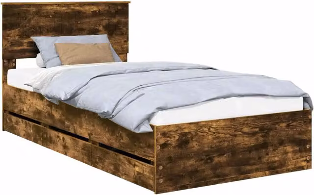 Letto singolo | Letto per adulti | Struttura del letto con cassetto Rovere fum¨¦ 100 x 200 cm