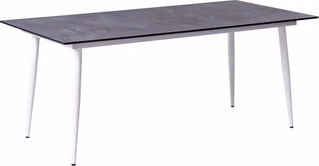 Tavolo da giardino con piano in HPL grigio e struttura in alluminio bianco resistente ai raggi UV all'acqua per esterni, in stile moderno