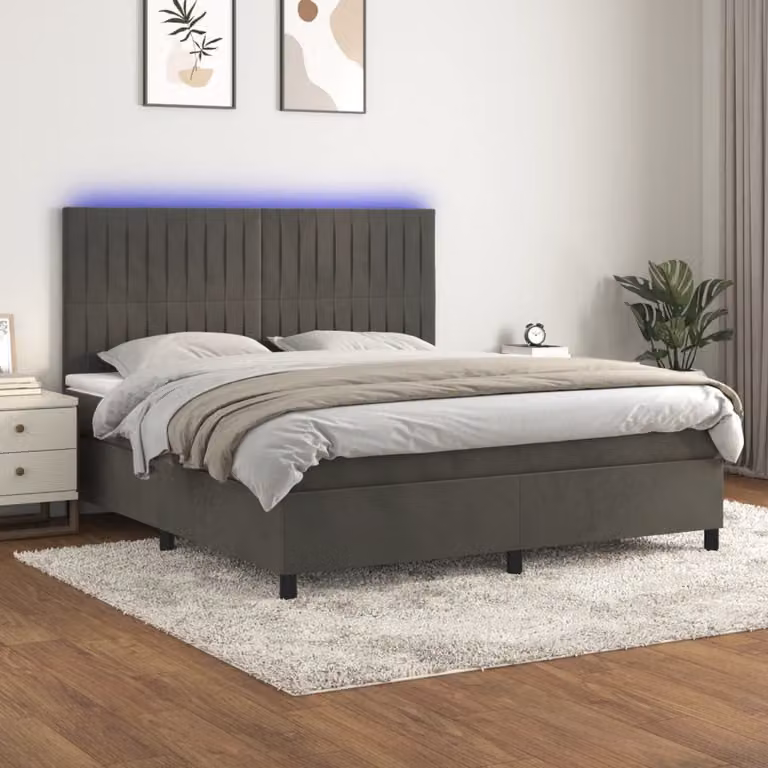 vidaXL Letto Ibrido con Materasso e Illuminazione LED sotto il letto, Grigio e Bianco, L/P/H: 160 x 200 x 128 cm