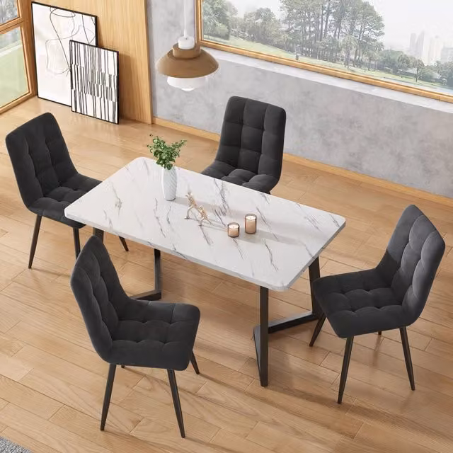 Set di 4 sedie da pranzo MIVRAY in velluto grigio con gambe in metallo e schienale trapuntato