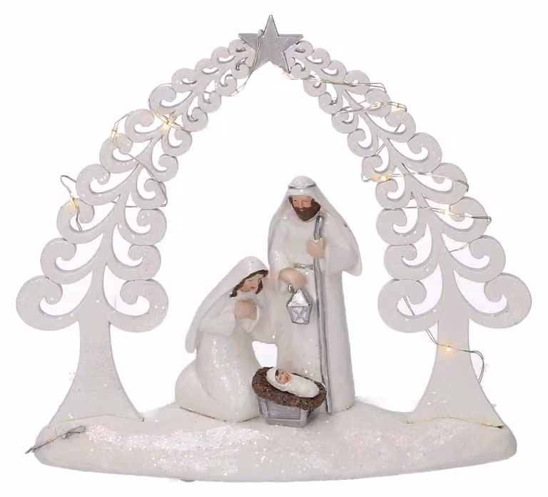 Natività resina bianco con led cm 20x5,5xh17