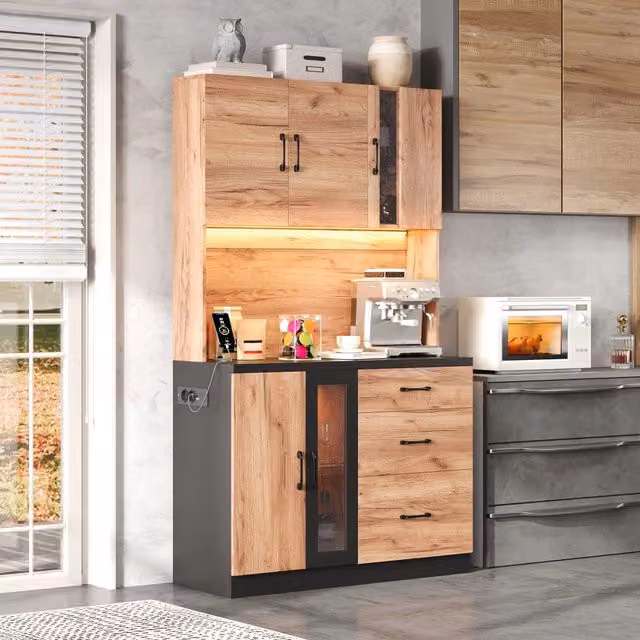 Mobile colonna da cucina 105x40x180 cm con illuminazione LED e ripiani regolabili in MDF