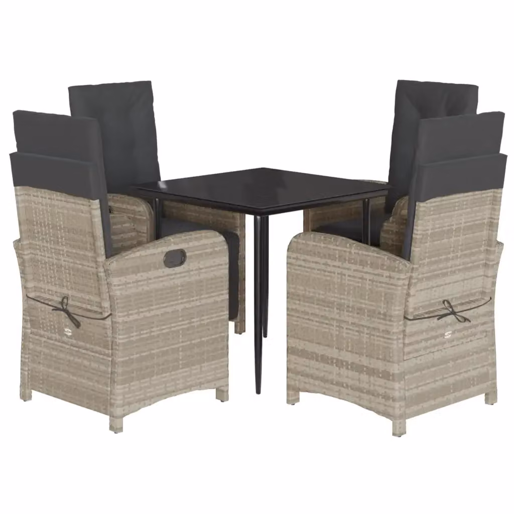 Set Pranzo da Giardino vidaXL in Polyrattan con Cuscini e Tavolo in Vetro, 5 Pezzi, Grigio Antracite – 2