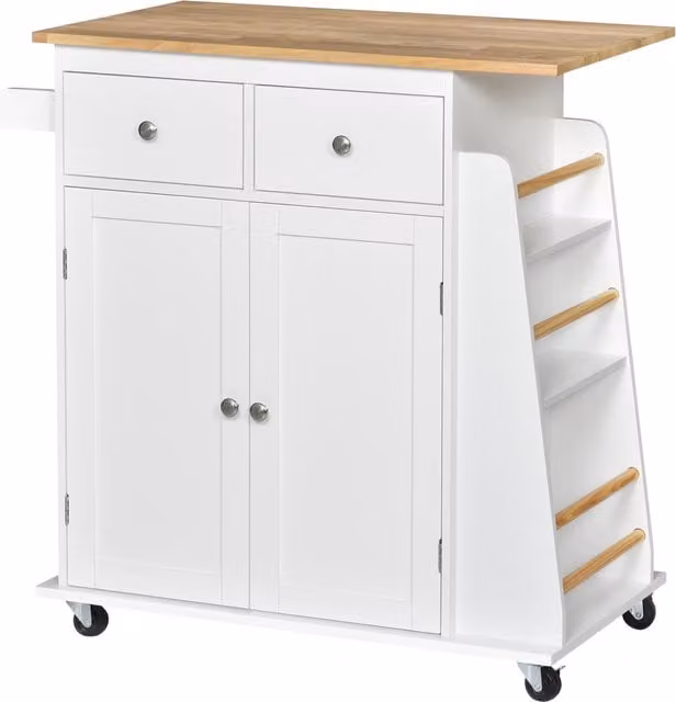 Carrello da cucina HOMCOM a 3 livelli con armadietto in legno e 4 ruote girevoli, Bianco, L: 89 cm, P: 45 cm, H: 89,5 cm