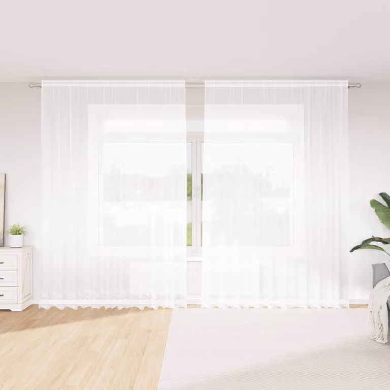 Tenda in pizzo semi-trasparente con motivo floreale vidaXL, colore bianco, in poliestere, L: 260 cm x H: 300 cm
