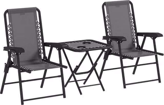 Set Bistrot Xylo da 3 Pezzi con Tavolo Pieghevole e 2 Sedie in Acciaio Antracite per Giardino e Terrazzo – 1