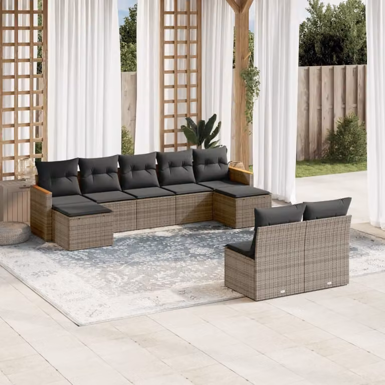 Maison Exclusive - Set Divano da Giardino 9 pz con Cuscini Grigio in Polyrattan