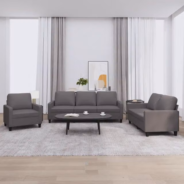 Set di divani moderno vidaXL in similpelle grigia con cuscini, composto da un divano a 3 posti e un divano a 2 posti – 1