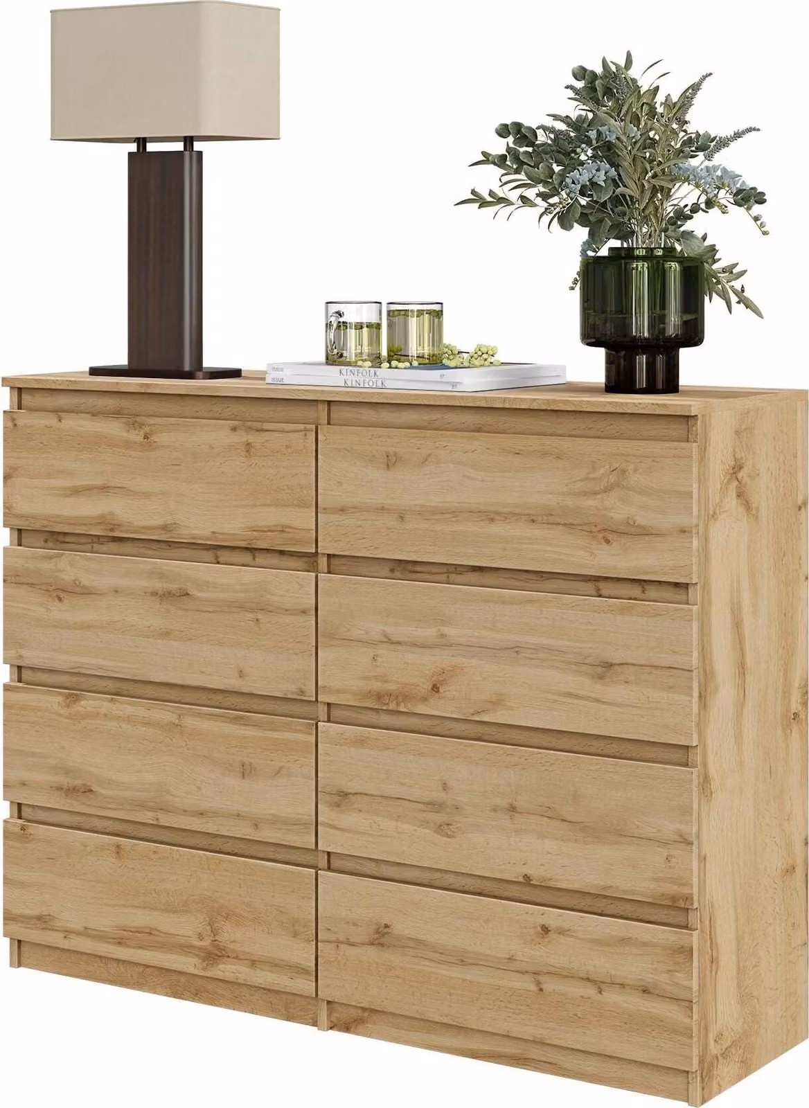 FURNICA - GABRIEL - Cassettiera / credenza con 8 cassetti - rovere Wotan H92cm L120cm P33cm