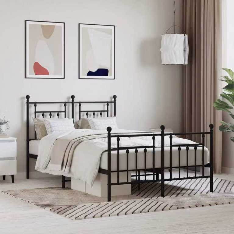 vidaXL Giroletto con testiera e pediera in metallo nero 135x190 cm - Giroletto - Cornici per letti - Giroletto - Letto