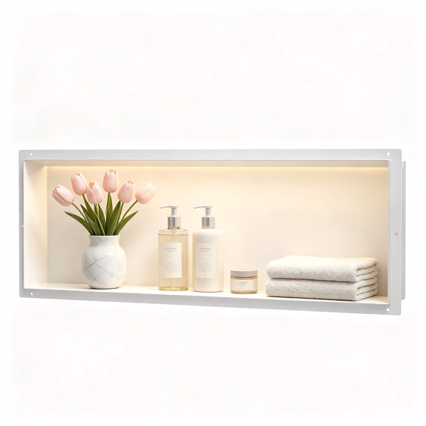 Nicchia a parete in acciaio inossidabile con illuminazione a LED, dimensioni 90x30x10 cm, colore bianco