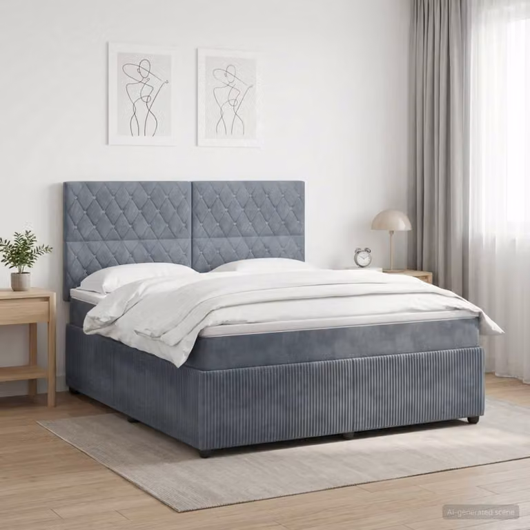 Letto Box Spring vidaXL con Materasso Ibrido e Illuminazione LED, Grigio Scuro, L/P: 160 x 200 cm