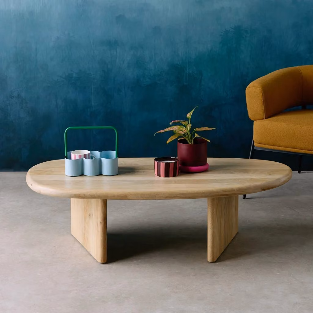 Tavolino ovale in legno di mango Sweeek, marrone naturale, L: 60 cm, P: 35 cm, H: 25 cm – 2