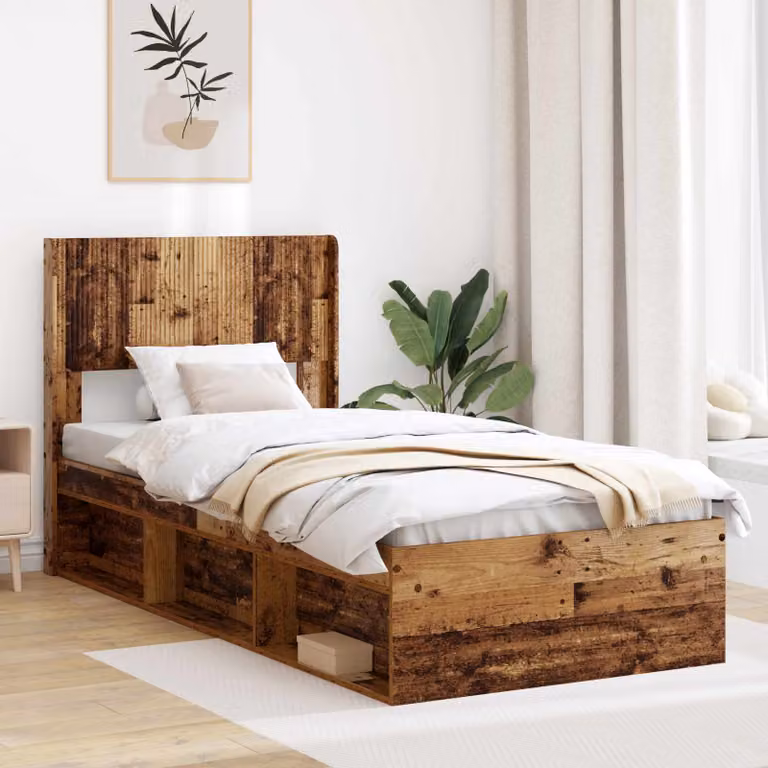 Letto con contenitore e testata vidaXL in legno marrone L: 140 cm, P: 193 cm, H: 82 cm